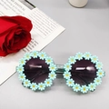 Daisy shaped kids sunglasses in light blue with dark lenses for girls party - Kids / Green