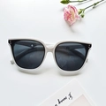 Fashionable white frame sunglasses with dark grey lenses and silver rivet accents - Porcelain White