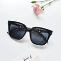 Oversized black sunglasses with checkered inner temple and dark grey lenses for women - Black Frame Checkerboard Legs