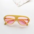 Retro ovale kinderzonnebril met geel montuur en roze glazen UV400 CE-gecertificeerd - Geel Montuur Roze Lenzen