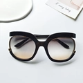 Oversized black round sunglasses with gold metal trim and gradient lenses - Leopard Print
