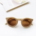 Retro children sunglasses with yellow plaid frames and UV 400 protected brown lenses - Multicolor Fine Plaid