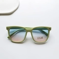 Retro square kids sunglasses with avocado green frame and blue-pink gradient lenses - Green