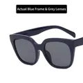 Fashionable oversized dark blue square frame sunglasses with solid blue-grey lenses - Solid Blue / Grey Lenses
