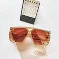 Quadratische Oversize-Sonnenbrille mit bernsteinfarbenen Kristallen und Verlaufsgläsern - Champagner (Tee Verlaufsglas)