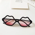 Kids chic lip-shaped sunglasses with black frame and pink gradient lenses for travel - Lip Shaped Style