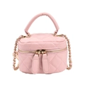 Mini borsa a tracolla trapuntata rosa in pelle PU con catena d'oro e manico - Rosa