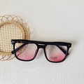Kids vintage black thick frame sunglasses with pink gradient lenses and UV400 protection - Horizontal Dot Style
