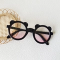 Kids black bear ear sunglasses with pink lenses for outdoor travel and photo shoots - Bear Shape Style