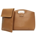 Set borsa a mano color cammello con manici in metallo e bustina coordinata - Cachi