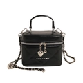 Elegante schwarze gesteppte Box-Tasche mit Griff und goldenem Herz-Reißverschluss - 15x8x11cm / Schwarz