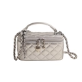 Silver quilted mini chain bag with metallic handle and heart charms in a sleek design - Silver