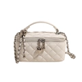 Elegant cream vanity case featuring quilted leather texture and silver chain strap - Off White