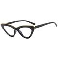 Occhiali da sole cat-eye neri classici con eleganti accenti in metallo dorato - Lente Piana Anti-Luce Blu / Nero Lucido