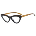 Occhiali da sole cat-eye retrò con montatura nera e stanghette ambra tartaruga - Lente Piana Anti-Luce Blu / Montatura Nera con Aste Caffè Trasparenti