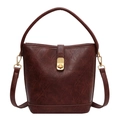 Retro dark brown PU leather bucket bag with crackle texture and gold twist lock - Brown