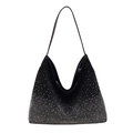 Bolso hobo negro brillante con degradado de cristales y correa delgada de moda - Negro