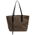 Large khaki oxford cloth tote bag with black shoulder straps and minimalist design - Khaki
