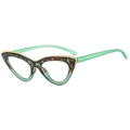 Retro cat-eye sunglasses with green tortoiseshell frame and golden metal accents - Anti-Blue Light Plain Lens / Tortoise Top and Green Bottom