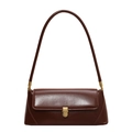 Bolso de hombro clásico de cuero marrón oscuro con hebilla dorada y acabado brillante - Marrón