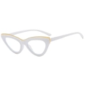 Vintage cat-eye sunglasses featuring white frames with decorative gold metal accents - Anti-Blue Light Plain Lens / Solid White