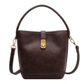 Vintage dark brown leather bucket bag with top handle and adjustable shoulder strap - Brown