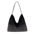 Schwarze große Hobo-Schultertasche mit Strass-Verlauf und elegantem schmalem Riemen - Schwarz