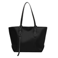 Minimalist black large capacity tote bag with smooth finish and slim shoulder straps - Black