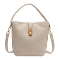 Minimalist beige bucket bag with vintage gold metal twist lock and adjustable shoulder strap - Off White