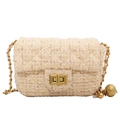 Bolso bandolera de tweed a cuadros beige con cadena dorada y colgante de esfera - Beige