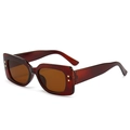 Retro rectangle sunglasses with dark amber frame, brown lenses and star rivet accents - Tea Frame Tea Lens