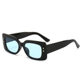 Retro rectangle sunglasses in black frame with light blue lenses and star rivets - Black Frame Blue Lens