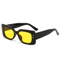 Retro black square sunglasses with yellow lenses and gold star rivets for women - Black Frame Yellow Lens
