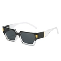 Square black and transparent white sunglasses with crocodile texture and gold hardware - Black Transparent Frame Grey Lens