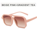 Lunettes de soleil carrées rose beige à double pont avec verres dégradés thé - Monture Beige Rose Thé Dégradé