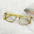 Retro amber polygon round glasses frame with transparent jelly texture and metal hinges - Yellow