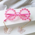 Occhiali da sole rosa per bambina con margherite e catenella dorata con farfalle - Rosa
