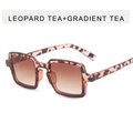 Square leopard print sunglasses featuring gradient tea lenses and retro frame - Leopard Tea Gradient Frame Tea Lens