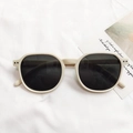 Minimalist cream white square sunglasses with gradient dark lenses and metal studs - Beige