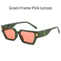 Retro polygonale zonnebril met groen montuur, roze glazen en pootjes met krokodillenprint - Groen Frame Roze Lenzen