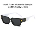 Rectangle sunglasses with black frames, white croc-textured temples and grey lenses - Black Frame White Temples / Black Grey Lenses