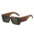 Occhiali da sole squadrati retrò con montatura leopardata e stine larghe alla moda - Montatura Leopardata Lenti Verde Scuro