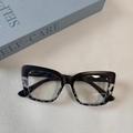Montatura occhiali cat-eye con design bicolore nero e grigio marmo alla moda - Colore fiore di fagiolo nero