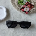 Modern black square sunglasses with unique jagged carved frames and dark lenses - Black