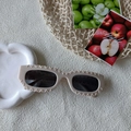 Modern rectangle sunglasses with cream wavy frame and dark lenses for men and women - Khaki