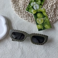 Olive green square sunglasses with dark lenses and unique serrated texture frame - Green