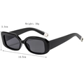 Rectangle thick frame black sunglasses for women and men showing detailed dimensions - Black