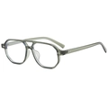 Retro double-bridge aviator style glasses in translucent olive green frame - Transparent Green White Lens