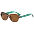 Lunettes de soleil ovales vintage avec monture ambre, branches vertes et verres bruns - Thé Transparent