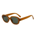 Vintage oval sunglasses featuring thick amber frames with dark grey lenses and metal dots - Tea Frame Green Lens